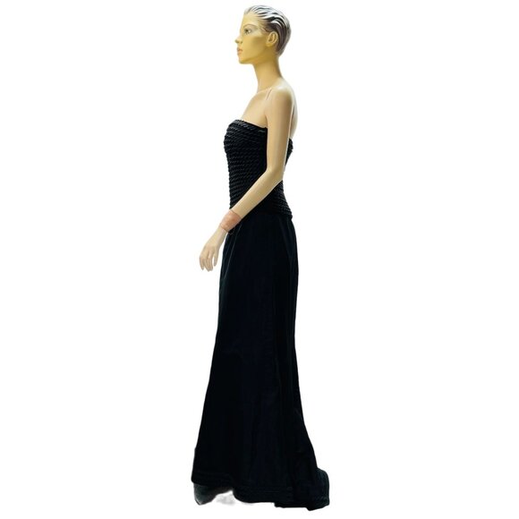 HELEN MORLEY Women's Black Tufted Bodice Silk Rayon Lined Strapless Gown Size 14 - Picture 7 of 16